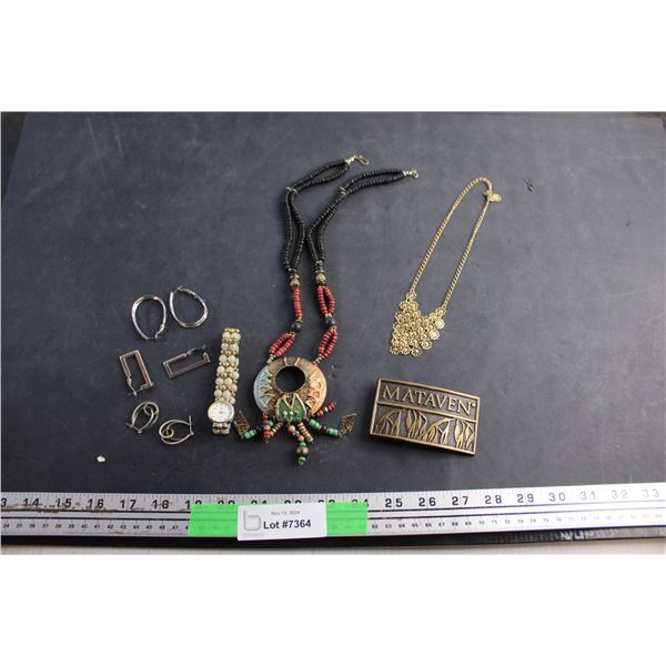 Earrings, Necklaces, Watch and Belt Buckle