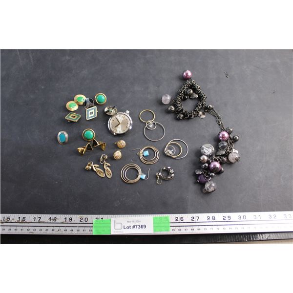 Earrings, Pocket Watch and Necklace