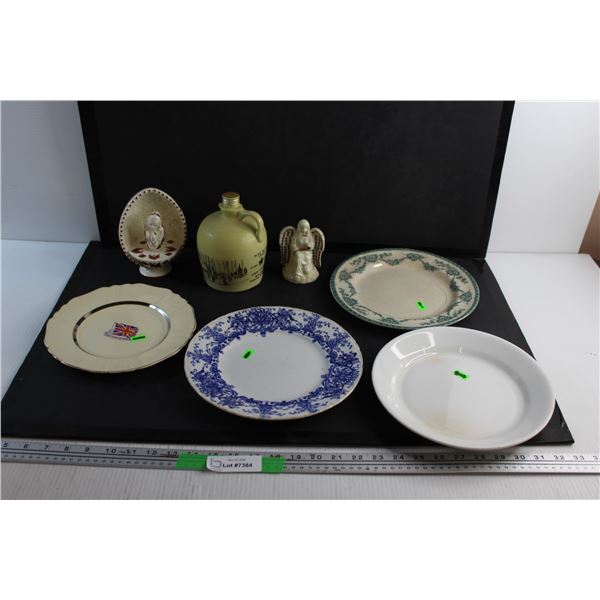 (4) Decorative Porcelain Plates, Maple Syrup Bottle and Angle Decor