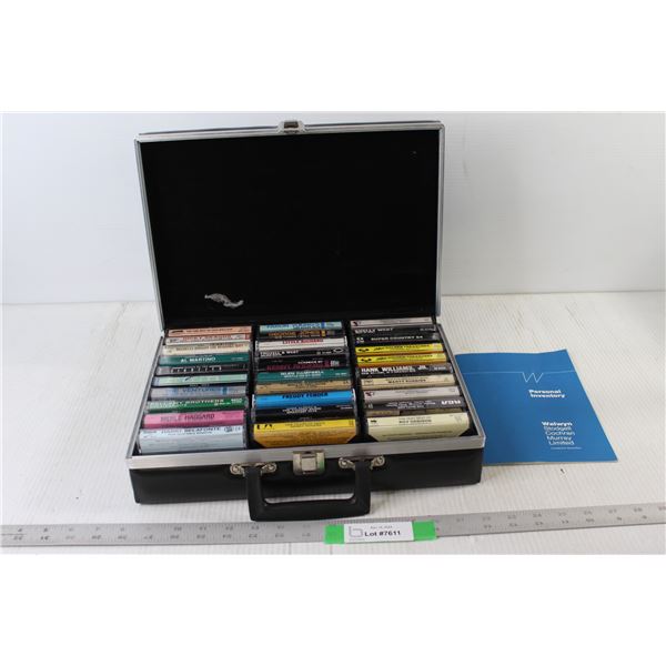 Cassette Case With (30) Cassettes - Super Country 84, Kenny Rogers, Bellamy Brothers, etc.