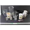 (3) Shot Glasses, (6) Cups/Mugs, (2) Vases