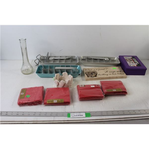 Glass Vase, Fashion Accents, (3) Ice cube Trays, Misc.