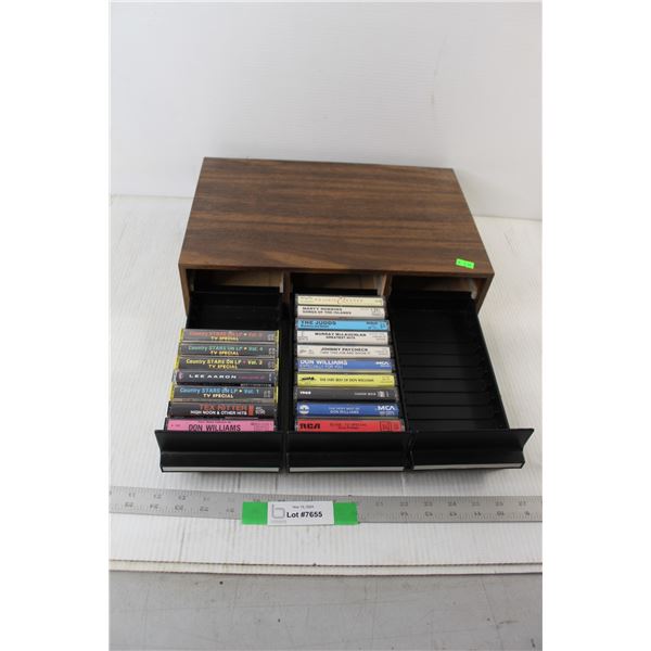 Cassette Storage with (17) Cassettes - Elvis Presley, Marty Robbins, Don Williams, etc.