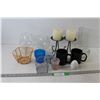 (2) Wine Glasses, (4) Candle Holders, Vase, (2) Mugs