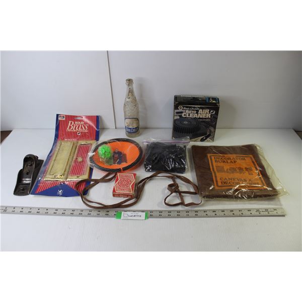Black & Decker Auto Air Cleaner (NIB), Decorator Burlap (NIB), Intersel Solid Brass Mail Slots (NIB)