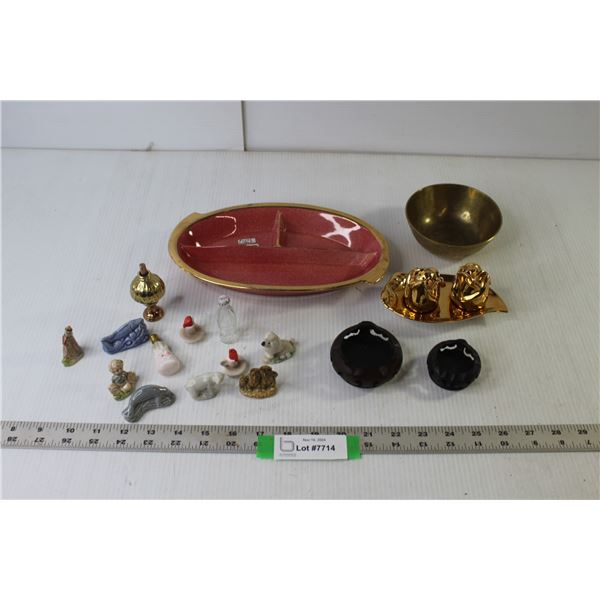 Assorted Vintage Items (Salt & Pepper Shaker Set, Red Rose Ornaments, Royal Winton Serving Platter, 