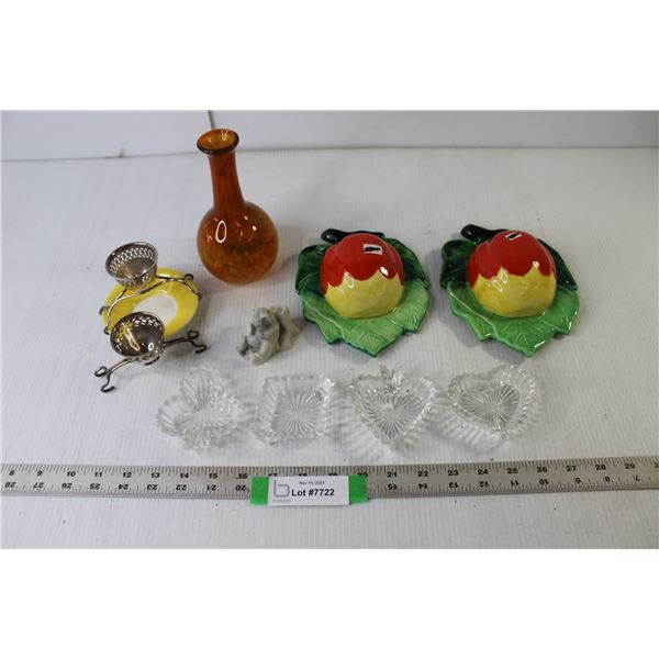 Vintage Ceramic Wall Art, Orange Glass Vase, Vintage Egg Holders, Glass Candy Dishes, Mini Bear Scul