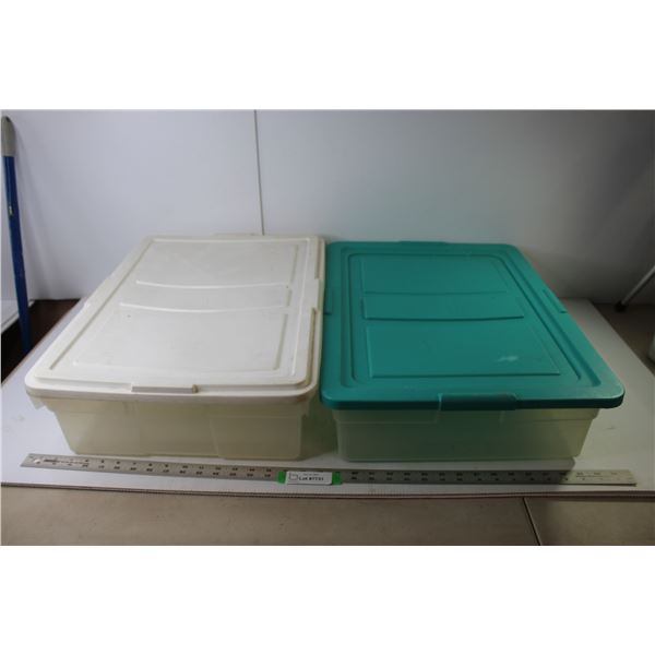 (2) Rubbermaid Plastic Storage Bins 23" x 17" x 5.5" - White Lid No Fit