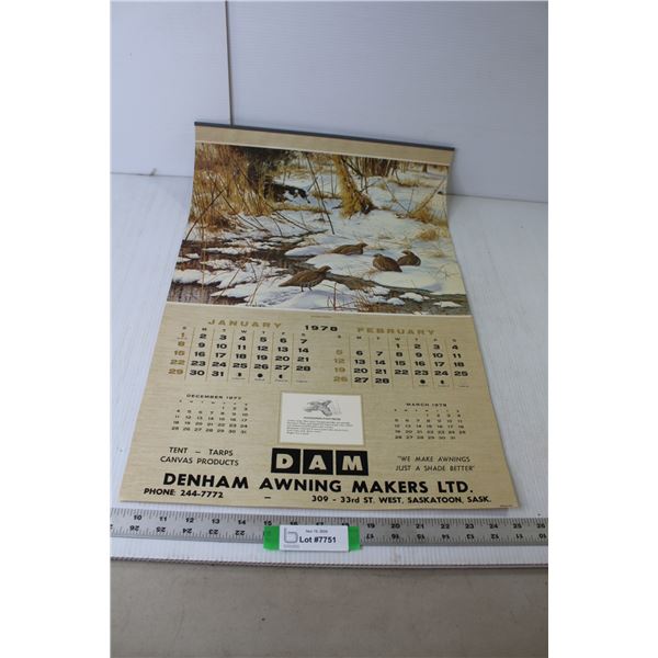 Denham Awning Makers Ltd. 1978 Wall Calendar 24" x 16"