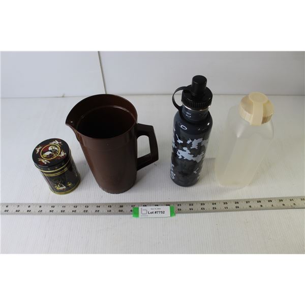 Plastic Pitcher, Camo Water Bottle, Jug Measure, Asian Theme Tin