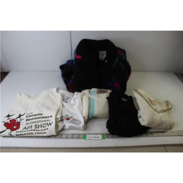 Women's Crocheted Winter Coat Size S, (3) Women's Tops - Size S,S,L; (2) T-Shirts  Canada Remembers 