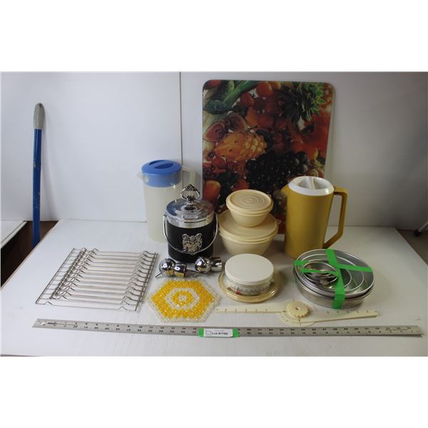 Glass Cutting Board 19.5" x 15.5", Ice Bucket, Plastic Pitchers, Cooling Trays, Plastic Doily, Kitch
