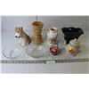 Festival Teapot, (2) Vases, Candle, Dog Ornament, Misc.