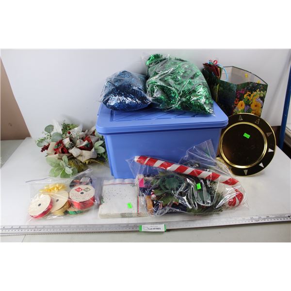 Lot Of various Christmas Decorations, Gift Ribbons/ Bows, Various Gift Bags, Misc.