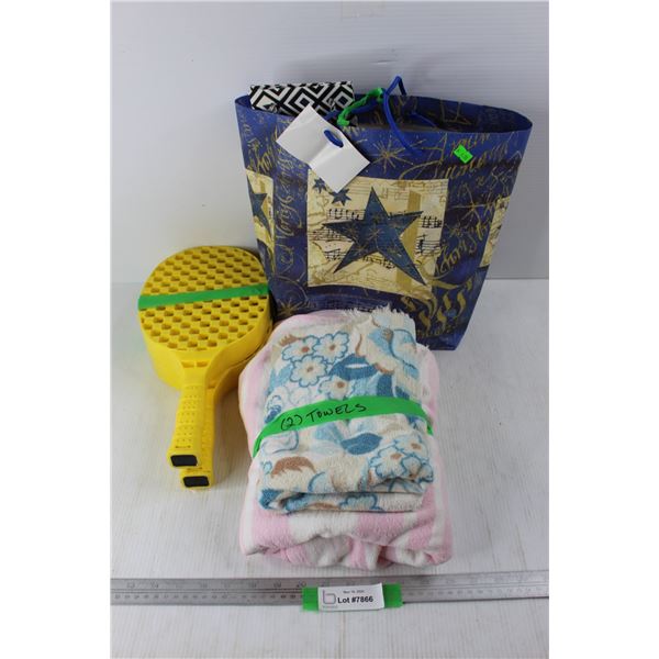 (2) Plastic Pickle Ball Rackets, Various Gift Bags, Misc.