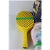 Image 2 : (2) Plastic Pickle Ball Rackets, Various Gift Bags, Misc.
