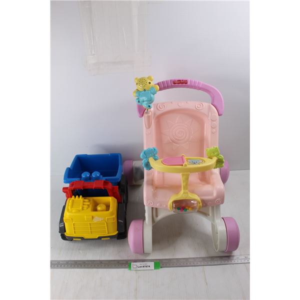 Fisher Price Children's Doll Stroller w/ Kids Toy Plastic Dump Truck