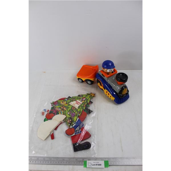Various Paper Christmas Decor Pieces, Children's Plastic Toy Train