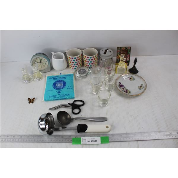 Lot Of various Items, (2) Soup Ladles, Tile Grout, Scissors, Misc.