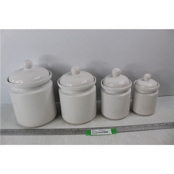 (4) White Ceramic Jar Canister Set- As Is