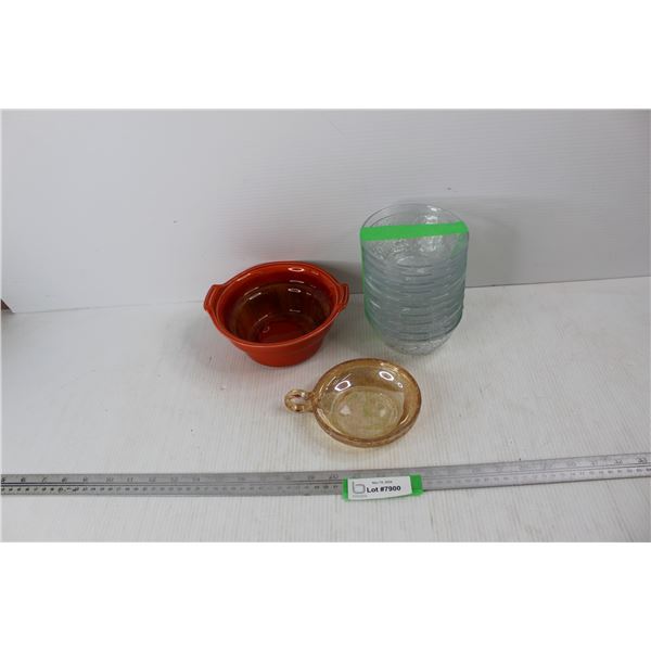 Marigold Depression Glass Candy Dish, (10) Clear Glass Bowls, Misc.