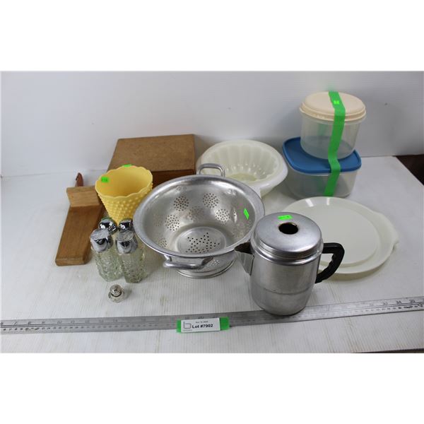 Lot Of various Items, Colander, (2) Sets Of Salt and Pepper Shakers, Misc.