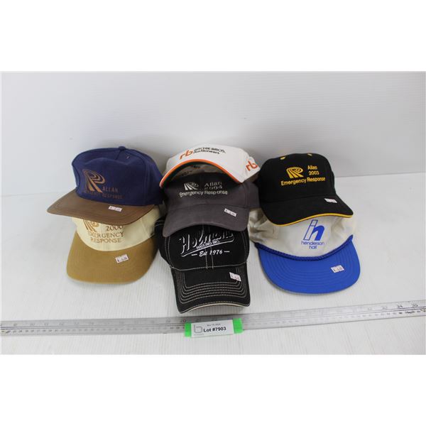 (7) Various Ball Caps, Allan Emergency Response, Henderson Hail, Misc.