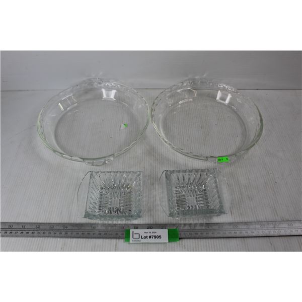 (2) Small Crystal Candy Dishes w/ (2) Pyrex Plates/ Platters
