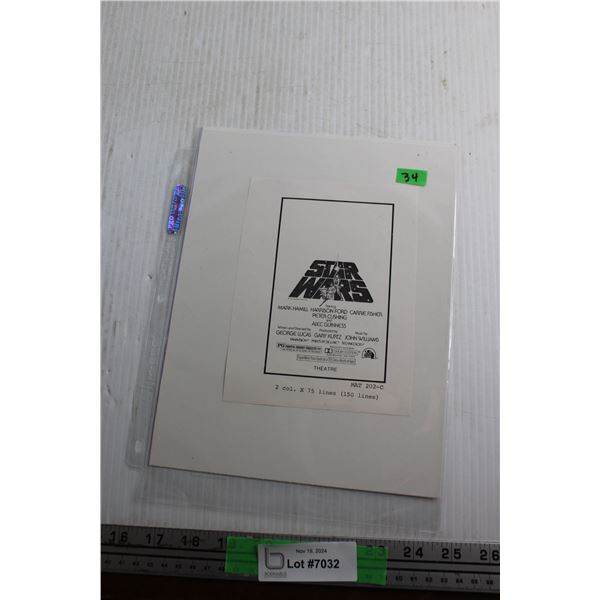 Star Wars - 1977 Ad Slick 3 1/2'' x 6'' - Original