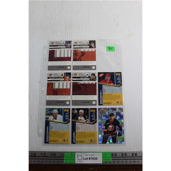 (8) Hockey Cards - Berry 031/149, Afinogenov 45/149, Sakic 146/149, Nylander 19/149, Wooley 134/150,