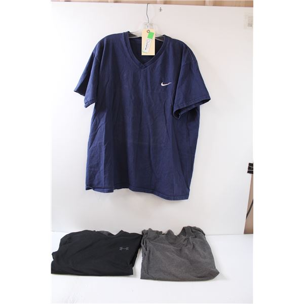 (3) Nike t shirt, Under armour long sleeve shirt, grey t shirt- large fitting