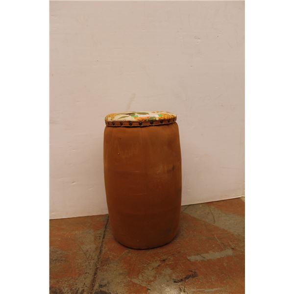 * Upholstered Wooden Nail Keg - Some Wear - 18.25" Tall