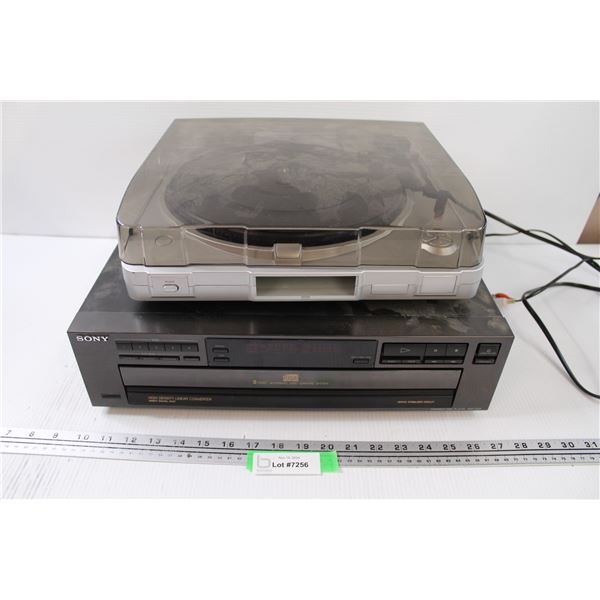 Sony CD Player & Record Player - Powers On, As Is - Record Player Top Hinge is Broken