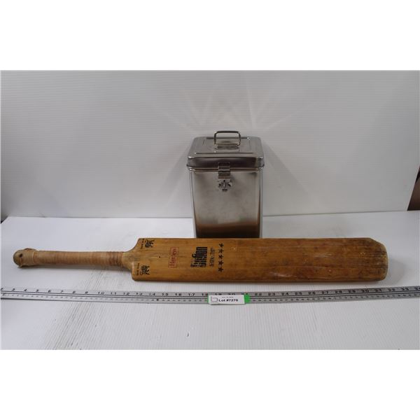 Hamley's Clifton Wood Cricket Bat - 31" Long & Metal Storage Canister - 9" Tall