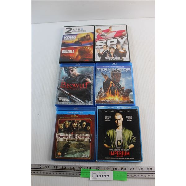 (6) Blue Ray & DVD Movies - Terminator, Pirates of the Caribbean and Godzilla