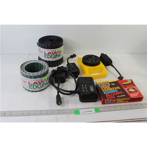 (2) Lawn Edging Rolls, (4) Electrical Timers, Fire Starter Cubes