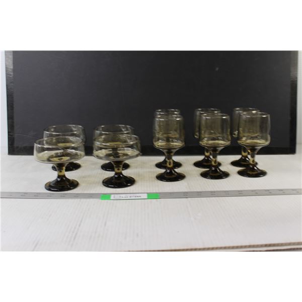 (10) Smoked Glass Liquor Glasses