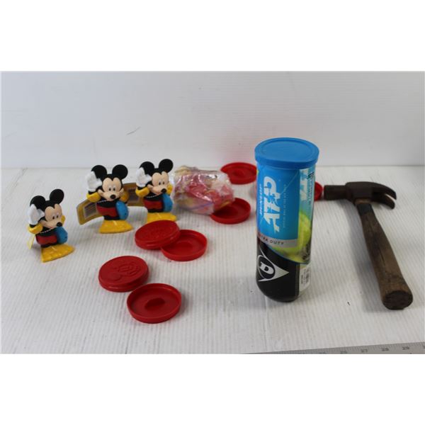 Hammer, (2) Tennis Balls, Mickey Mouse Collectables