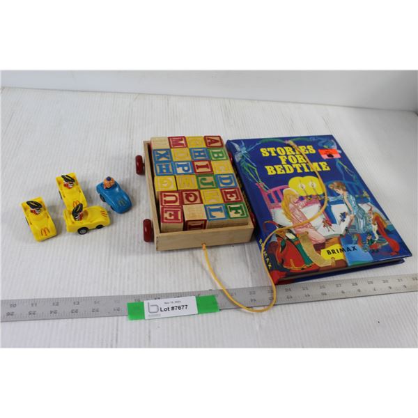Stories For Bed Time, Letter Blocks, (4) Toys McDonald's Cars