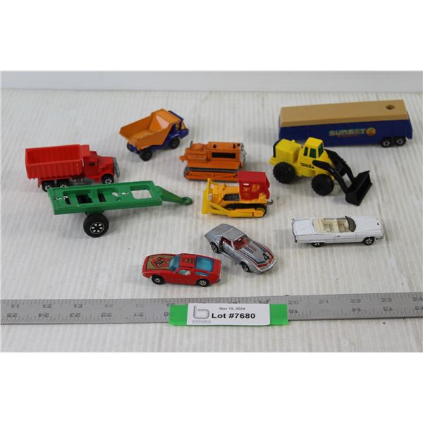 (3) Toy Die Cast Cars, (5) Construction Vehicles, (3) Trailers