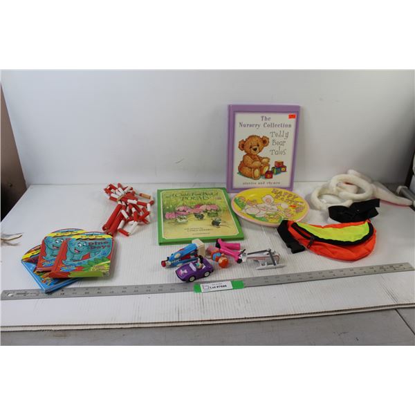 Toys, (2) Bunny Ears Headbands, Plate, (2) Kids Books, Colouring Books, Skipping Rope