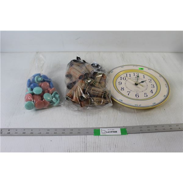 Clock - As Is, Coin Rolls, Drawer Pulls