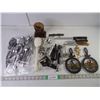 Bag of assorted Silverware, Cookie Cutters, Trivets, Knives, Meat thermometers and misc.