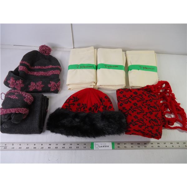(6) Pillowcases and (2) Toques, Mitts Scarves