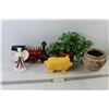Image 1 : Model Train, Homemade Ceramic Piggy Bank, Planter, Artificial Plant, Angel Candle Holder