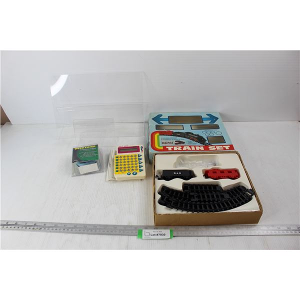 Model Train Set w/ Box Missing Locomotive, Weed Eater Replacement Spool, Misc.