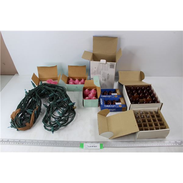 Various Christmas Lights/ Bulbs- All As Is, (3) Boxes Of Party Lite Candles, Misc.
