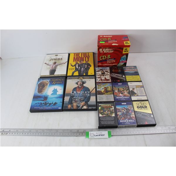 (4) Various DVDs, Lawrence Of Arabia, Quigley Down Under, Misc., (9) Various Cassette Tapes, Merle H