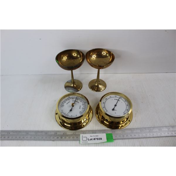 (2) Solid Brass Goblets w/ (2) Brass Gauges