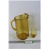 Image 1 : Amber Glass Picher, 9'' Tall w/ Matching Cup